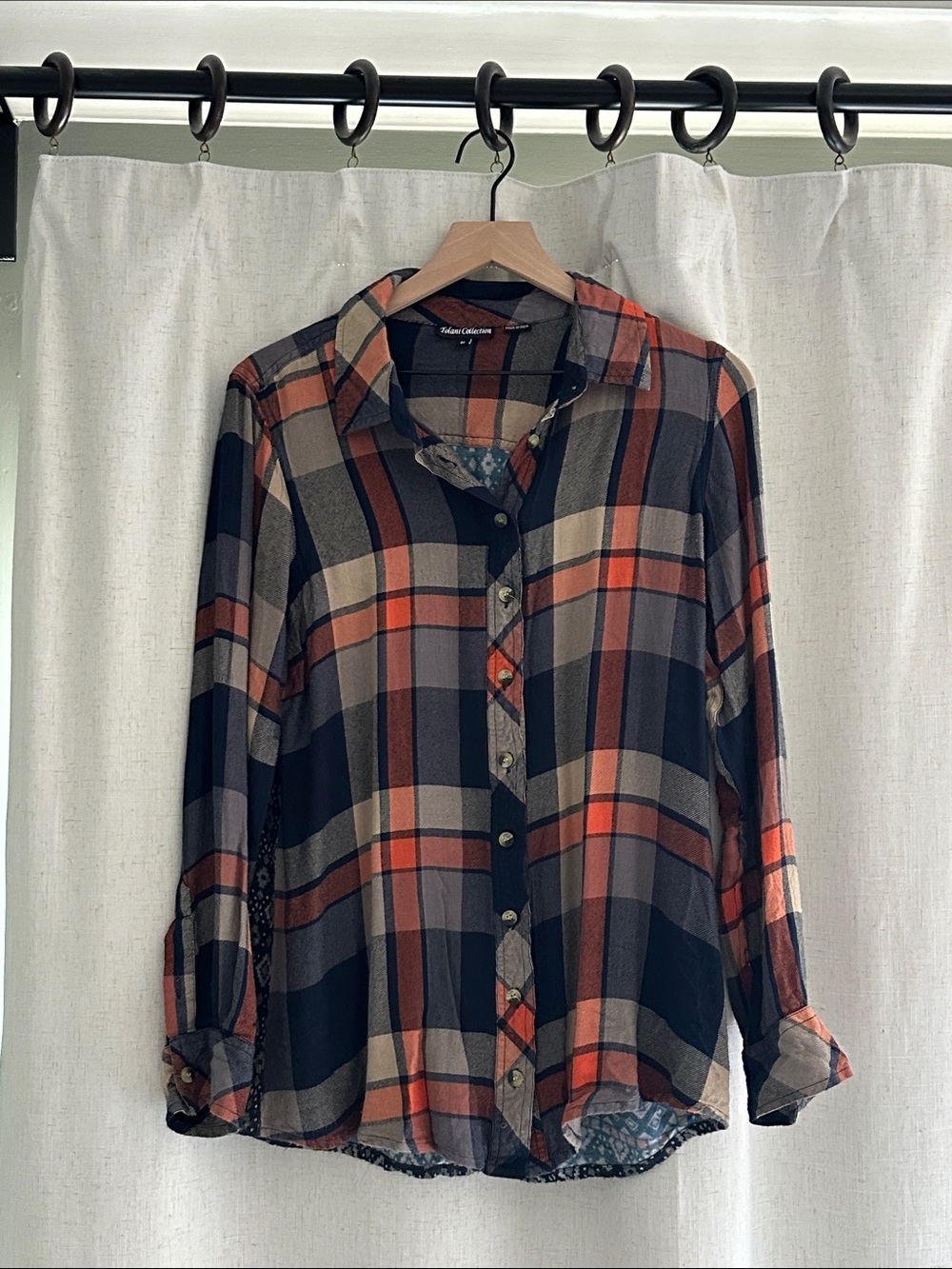 Tolani Women's Plaid Button Down Shirt, Boho Aesthetic with geometric pattern